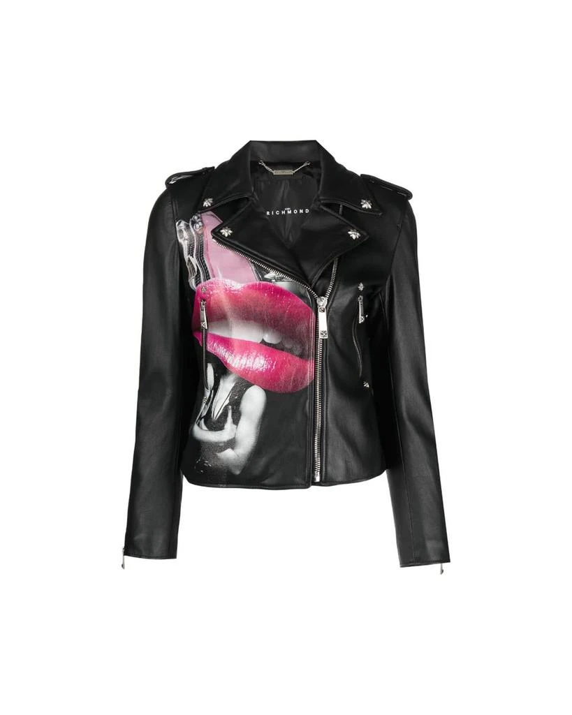 商品John Richmond|100% Leather Jacket With Heat Pressed Print. Decentralised Fastener By Contrasting Zip.,价格¥8976,第1张图片