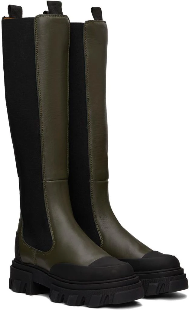 商品Ganni|Khaki & Black Cleated High Chelsea Boots,价格¥1865,第4张图片详细描述