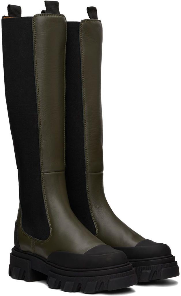 商品Ganni|Khaki & Black Cleated High Chelsea Boots,价格¥3125,第6张图片详细描述
