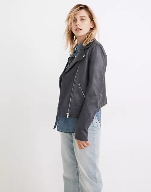 Washed Leather Motorcycle Jacket商品第2张图片规格展示