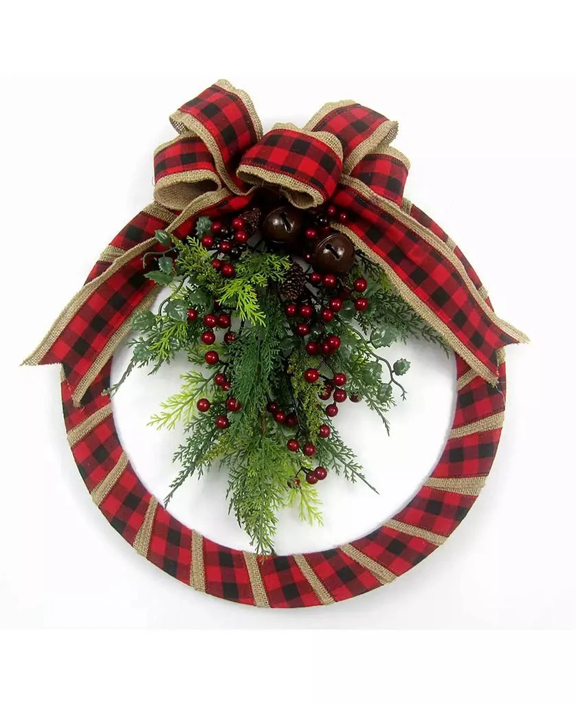商品Kurt Adler|18" Fabric Plaid Wreath with Foliage,价格¥1324,第1张图片