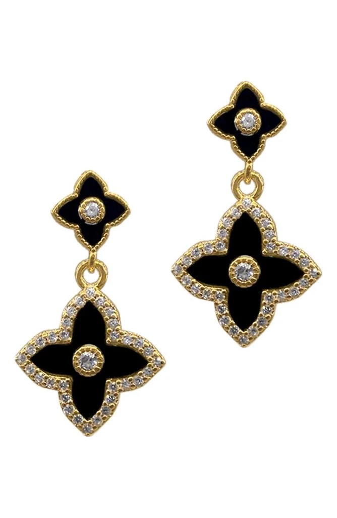 商品ADORNIA|14K Yellow Gold Plated Black Flower Drop Earrings,价格¥298,第1张图片