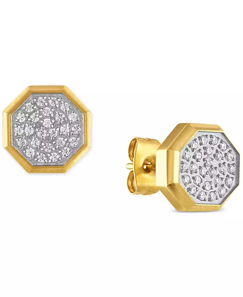 商品Macy's|Men's Diamond Pavé Cluster Octagon Stud Earrings (1/4 ct. t.w.) in Stainless Steel & Gold Ion-Plated Stainless Steel,价格¥1869,第2张图片详细描述