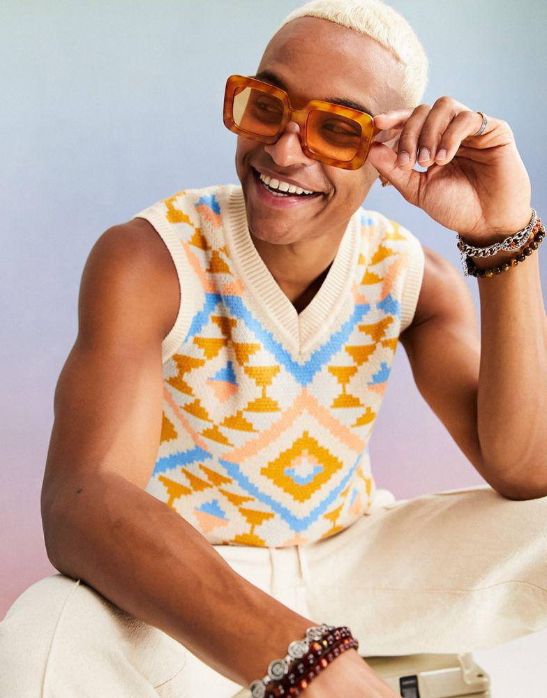 ASOS DESIGN oversized square sunglasses with amber lens in brown tortoiseshell商品第1张图片规格展示