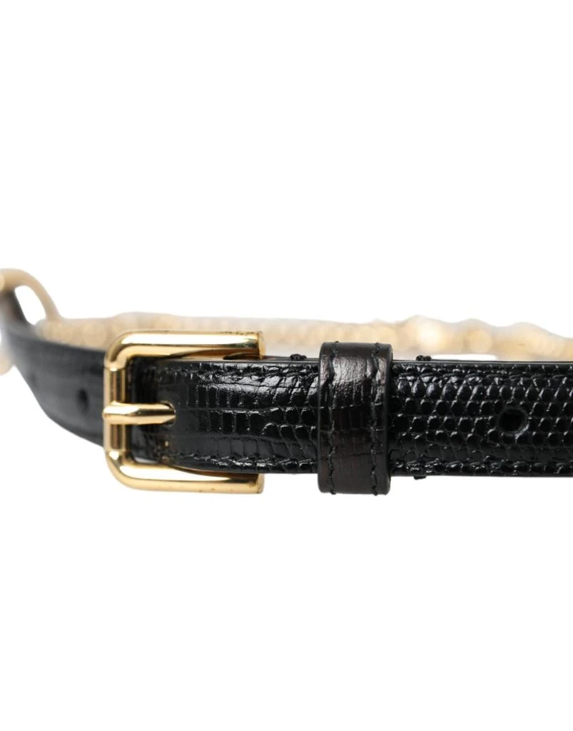 商品Dolce & Gabbana|Black Leather Gold Chain Crystal Waist Women Belt,价格¥3126,第5张图片详细描述