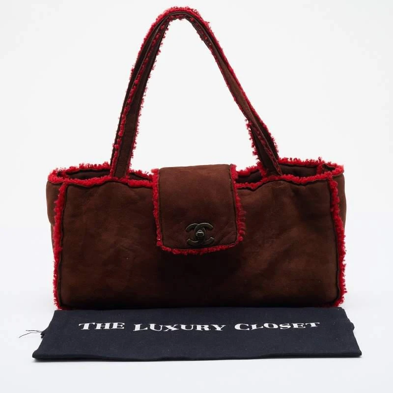 Chanel Brown/Red Suede and Wool CC Vintage Flap Bag 商品