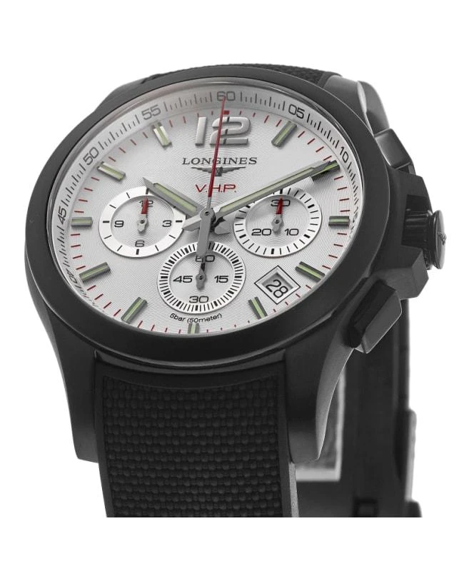 商品Longines|Longines Conquest V.H.P. Silver Chronograph Dial Black Rubber Strap Men's Watch L3.717.2.76.9,价格¥6626,第2张图片详细描述