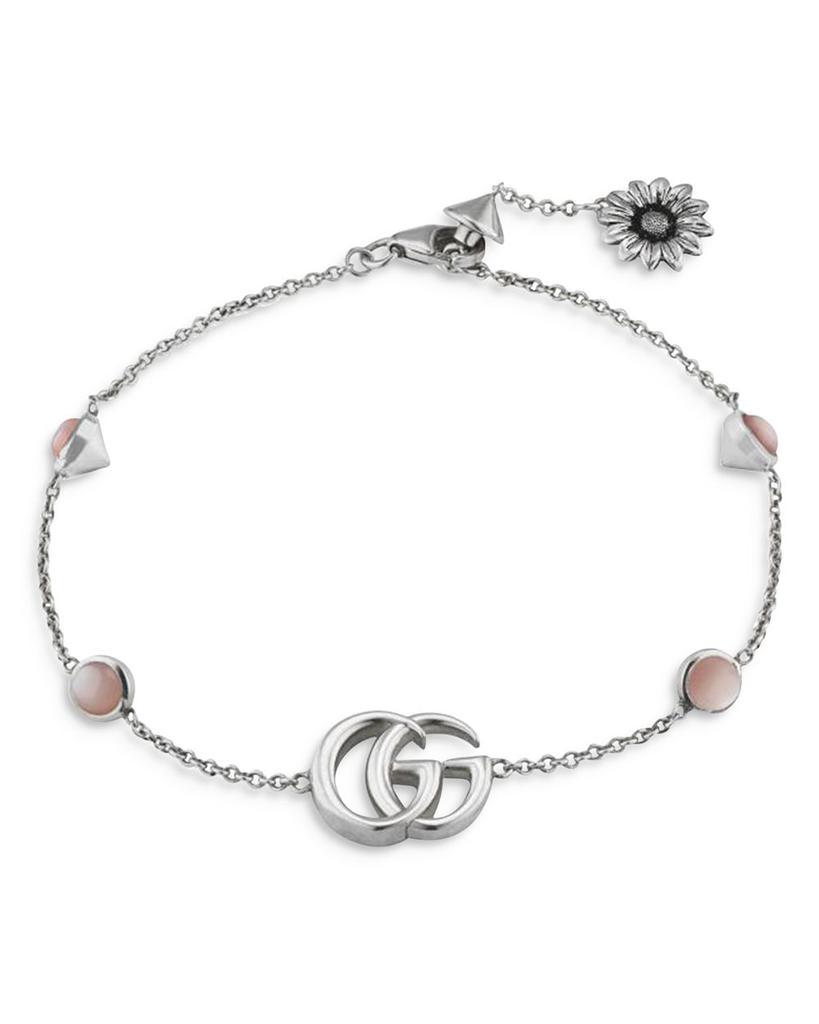 商品Gucci|Sterling Silver Marmont Mother of Pearl, Logo and Flower Link Bracelet,价格¥3368,第1张图片