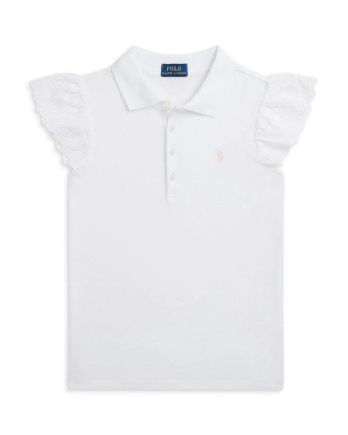 商品Ralph Lauren|Girls' Eyelet Flutter Sleeve Polo Shirt - Little Kid,价格¥248,第1张图片