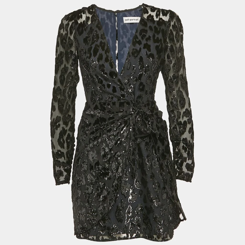 商品[二手商品] Self Portrait|Self-Portrait Black Metallic Leopard Flocked Chiffon Mini Dress S,价格¥1498,第1张图片