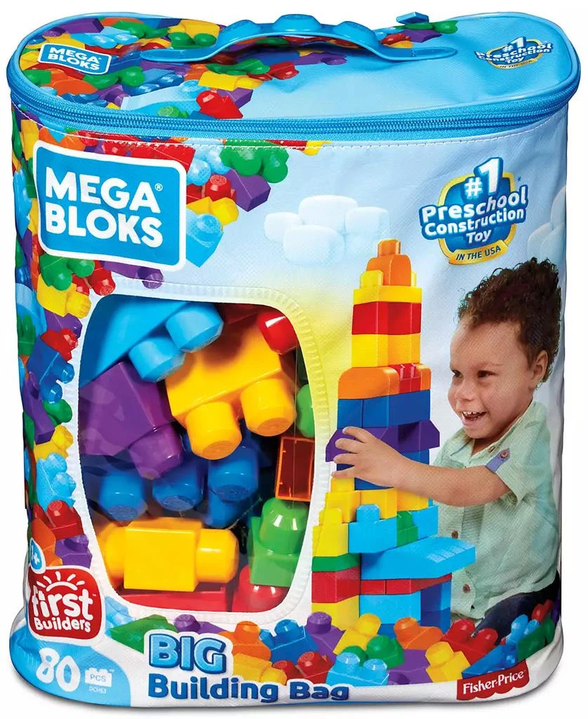 商品Mega Bloks|80-piece Big Building Bag Blocks for Toddlers 1-3, Blue,价格¥157,第1张图片