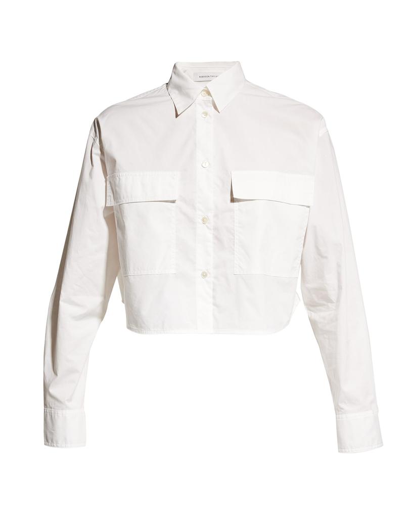 Poplin Long-Sleeve Button-Front Blouse商品第2张图片规格展示