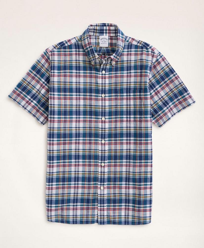 商品Brooks Brothers|Regent Regular-Fit Sport Shirt, Short-Sleeve Madras,价格¥353,第1张图片