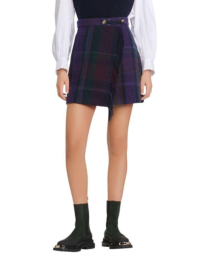 商品Sandro|Rosiere Fringe Plaid Skirt,价格¥1703,第1张图片