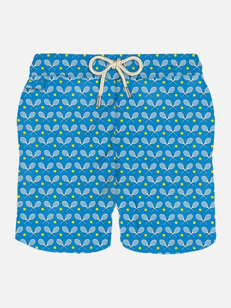 商品Mc2 Saint Barth|Man Light Fabric Swim Shorts With Rackets Print,价格¥1431,第1张图片
