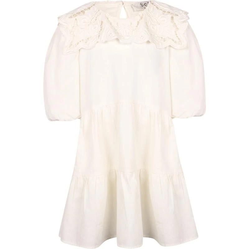 商品Sea|Anita eyelet lace puff sleeve dress in cream,价格¥1109,第1张图片