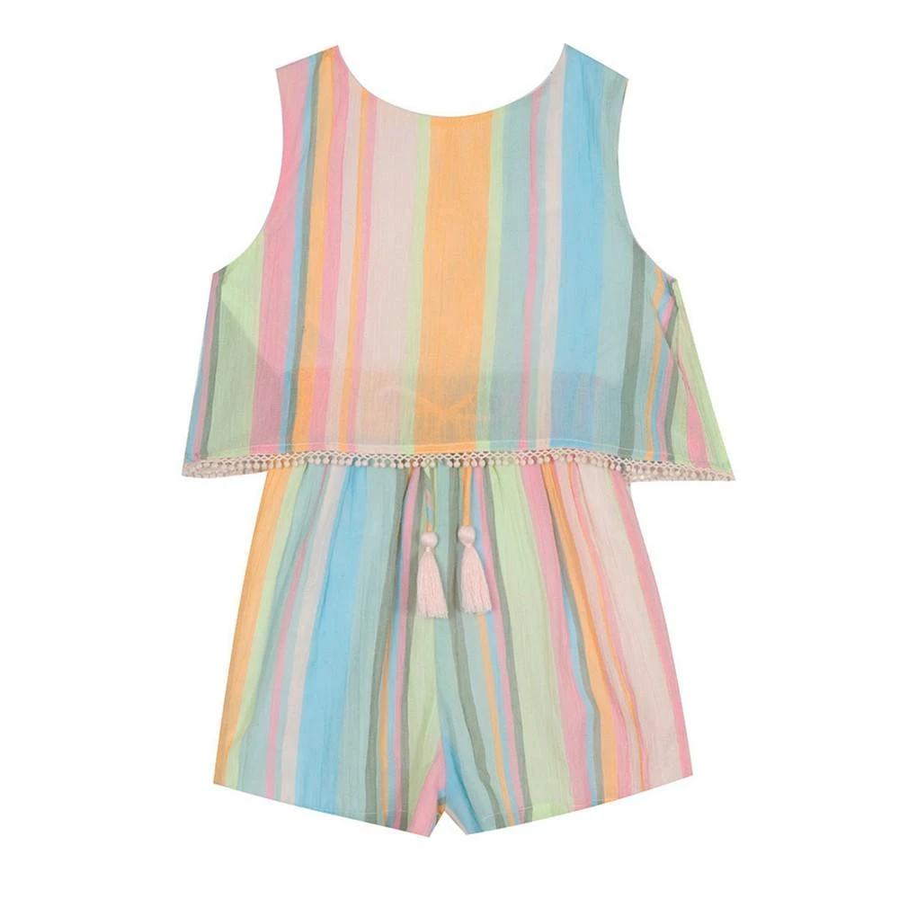 商品Rare Editions|Baby Girls Striped Yarn Dye Pop Over Romper,价格¥68,第1张图片