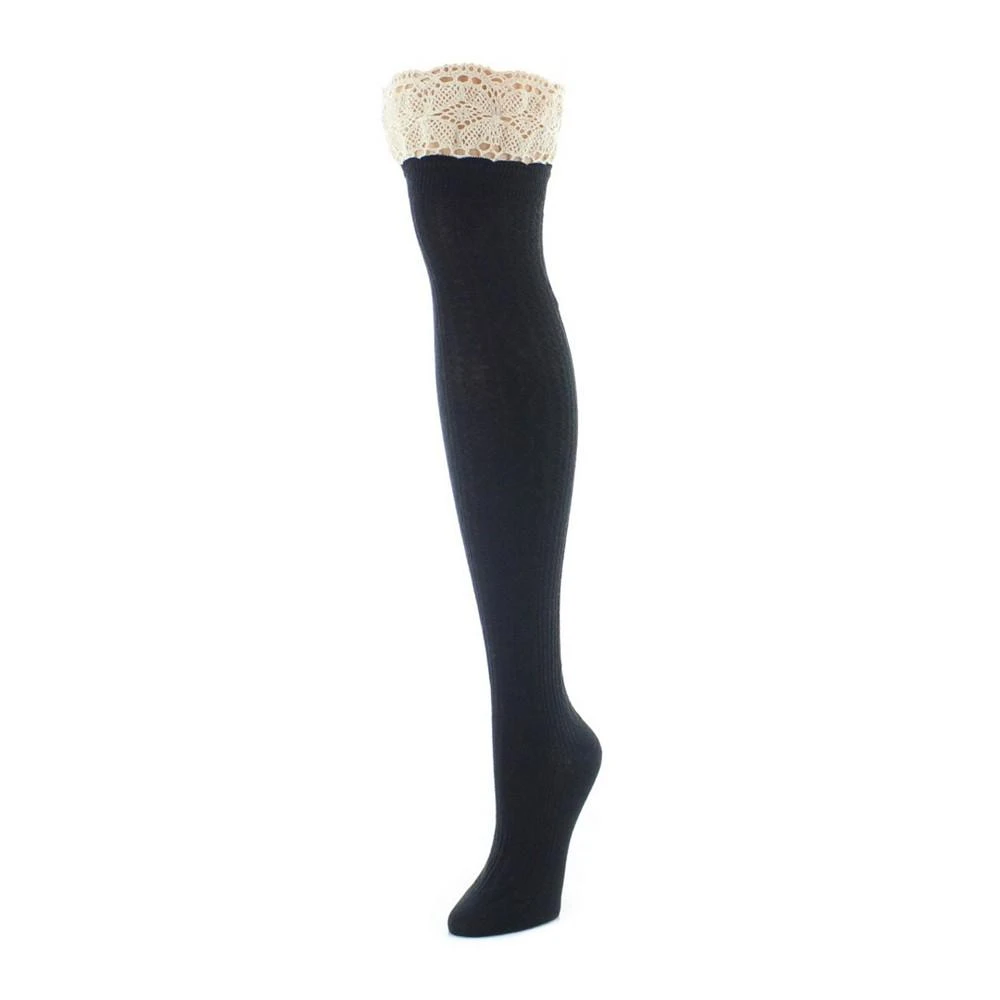 商品Memoi|Women's Lace Top Cable Knee High Socks,价格¥133,第1张图片