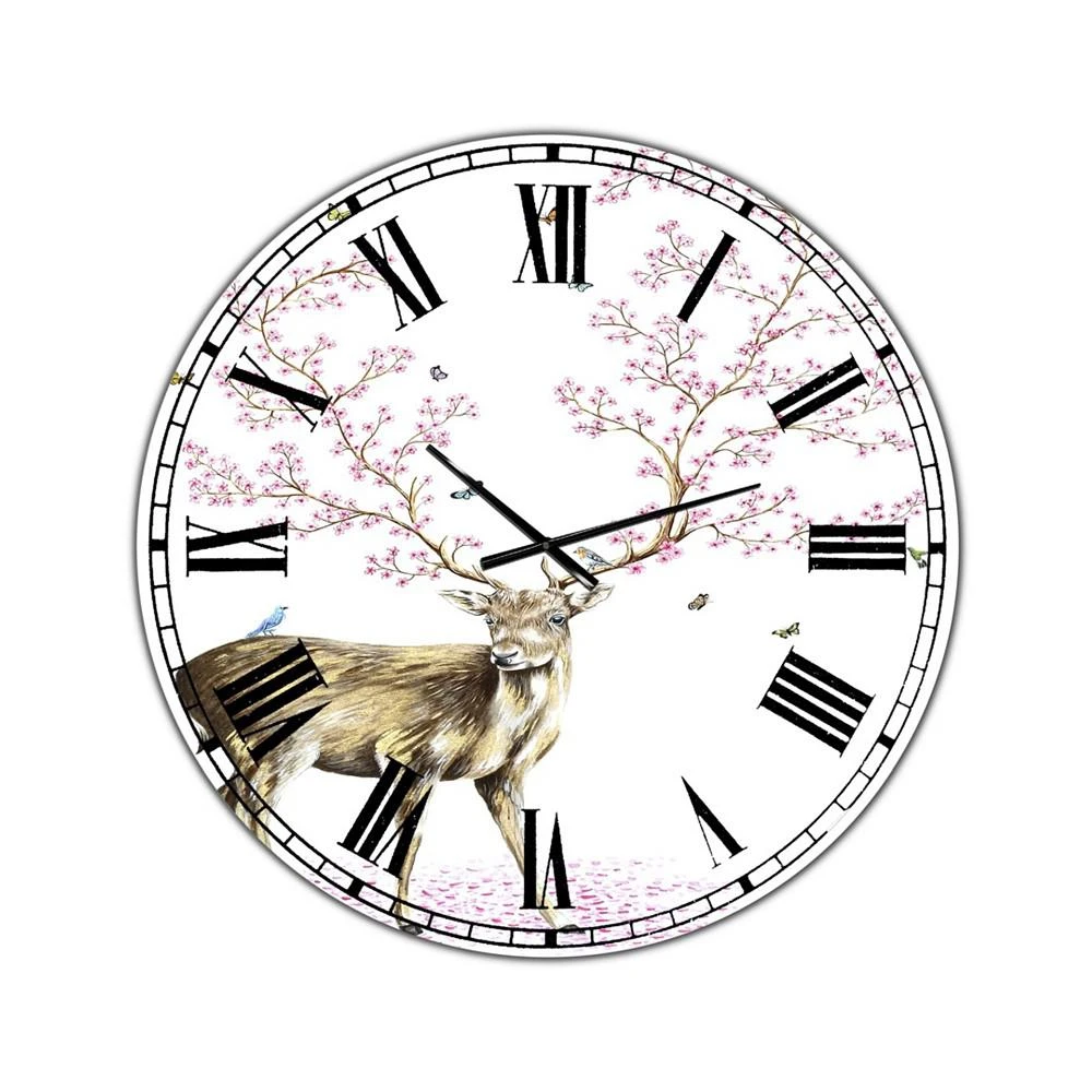 商品Designart|Cherry Blossom Deer Oversized Cottage Wall Clock - 36 x 36,价格¥2113,第1张图片