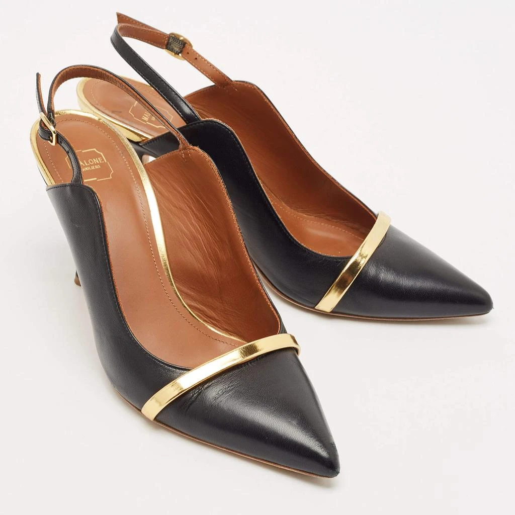 商品[二手商品] Malone Souliers|Malone Souliers Black/Gold Leather Karlie Slingback Pumps Size 38.5,价格¥1965,第4张图片详细描述