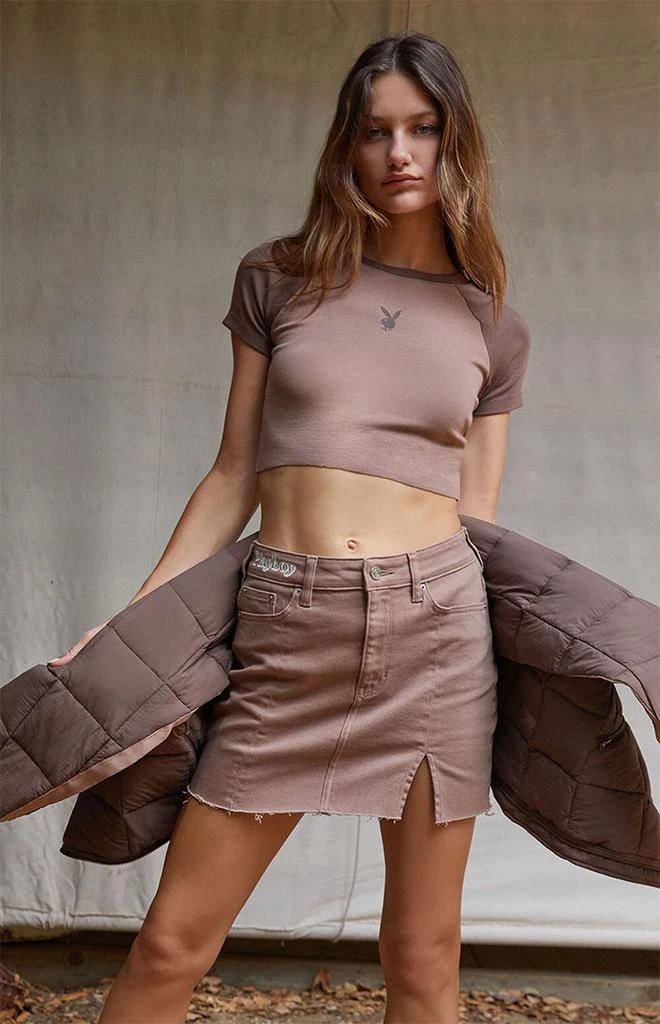 商品Playboy|By PacSun Brown Slit Mini Skirt,价格¥264,第1张图片