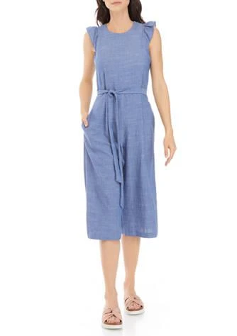 商品Sandra Darren|Darren Womens Flutter Sleeve Chambray Jumpsuit,价格¥171,第1张图片