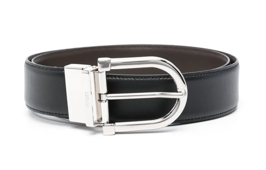 商品[国内直发] Ermenegildo Zegna|Zegna Logo雕刻针扣 皮带 男款 黑色 宽3.5CM,价格¥3061,第1张图片