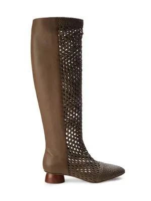 商品Salvatore Ferragamo|Leather Knee-High Cutout Boots,价格¥4965,第1张图片