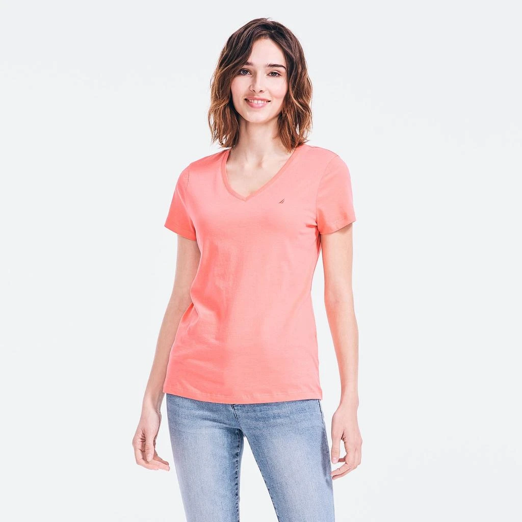 Womens Solid V-Neck T-Shirt 商品