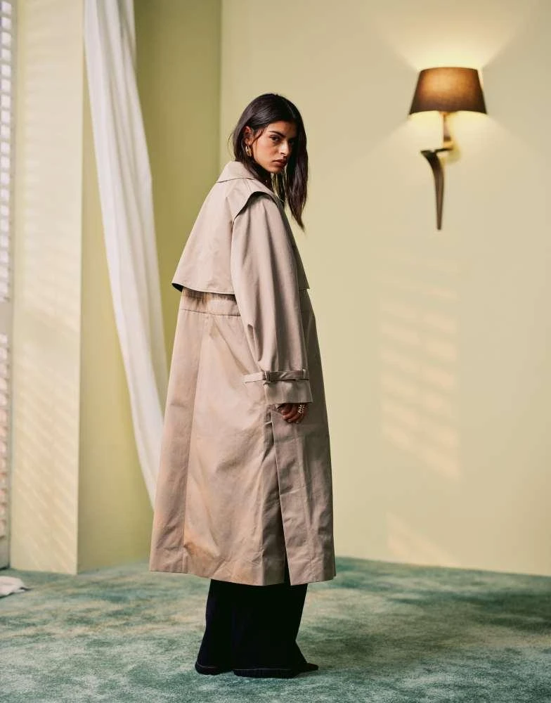 商品& Other Stories|& Other Stories midaxi  trench jacket with convertible collar detail in beige,价格¥1811,第5张图片详细描述