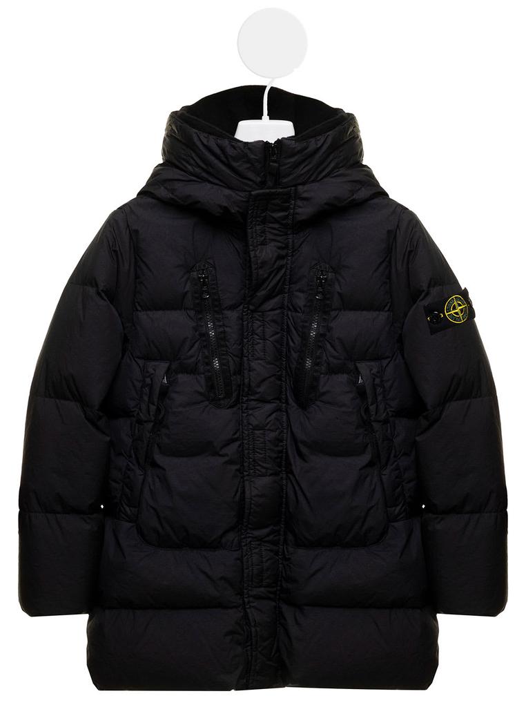 Stone Island Junior Black Nylon Quilted Down Jacket With Logo Stone Island Kids Boy商品第1张图片规格展示