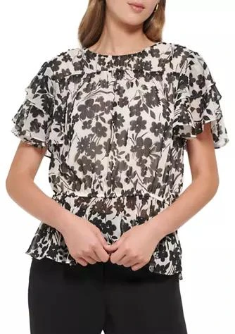 商品Tommy Hilfiger|Hilfiger Womens Short Ruffle Sleeve Floral Print Blouse,价格¥417,第1张图片