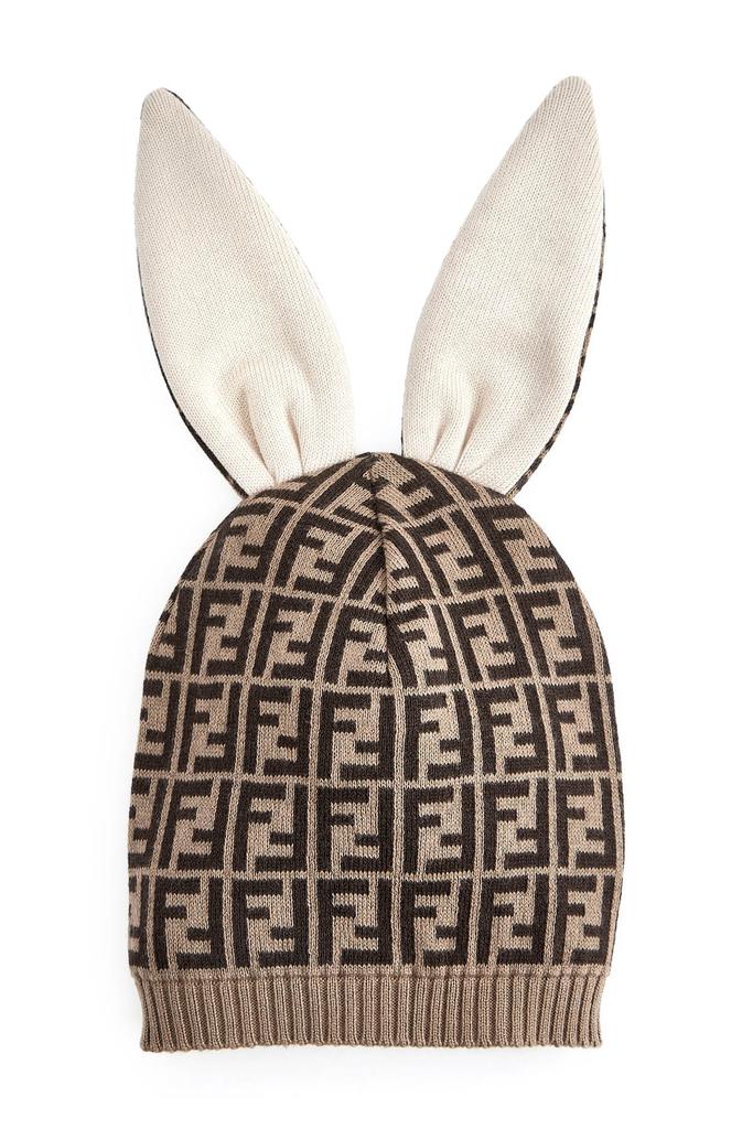 Fendi  Tan Baby Brown Cotton And Cashmere Bunny Hat商品第1张图片规格展示