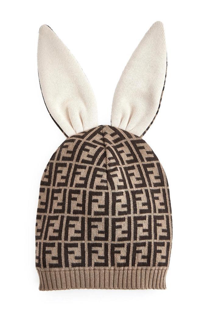 商品Fendi|Fendi  Tan Baby Brown Cotton And Cashmere Bunny Hat,价格¥965,第1张图片