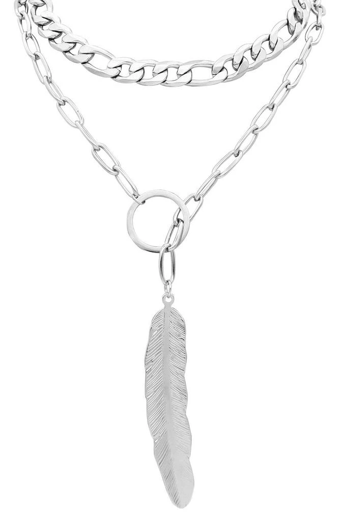 商品ADORNIA|Water Resistant Mixed Chain Feather Lariat Layered Necklace,价格¥184,第1张图片
