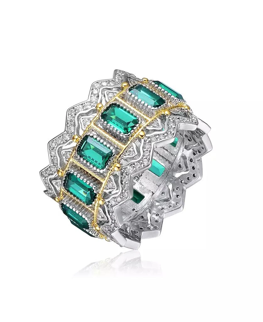 商品Genevive|Sterling Silver Tow Tone Plated Green Cubic Zirconia Coctail Ring,价格¥487,第1张图片