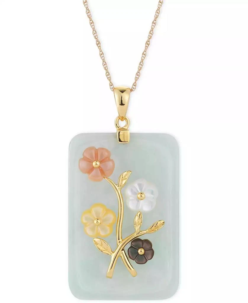 商品Macy's|Jade or Onyx Carved Flower Pendant Necklace (25x38mm) in 14k Gold-Plated Sterling Silver,价格¥561,第1张图片