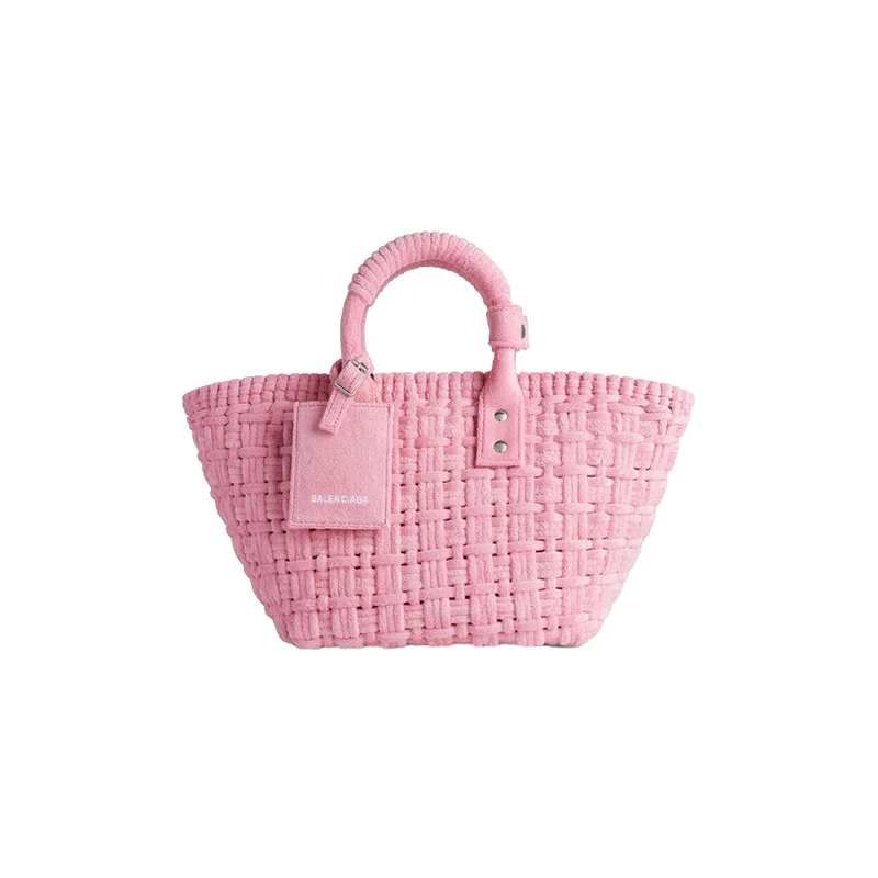 商品Balenciaga|巴黎世家 23新款 BISTRO女士XS号粉色毛巾布篮子单肩/手提包 6713422AAF05890,价格¥9115,第1张图片