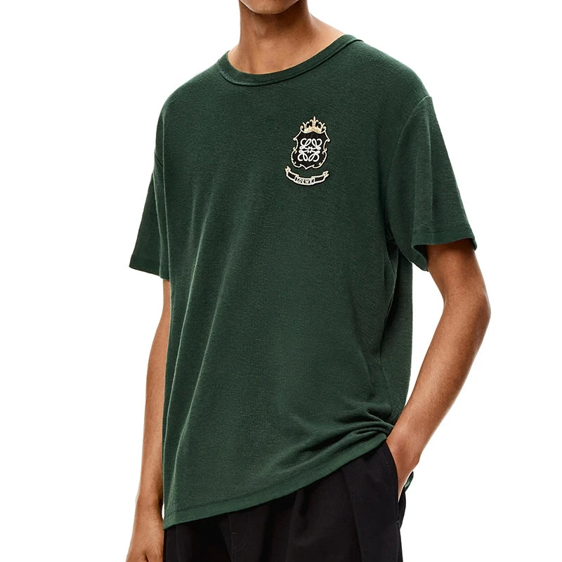 商品Loewe|【预售3-7天】LOEWE/罗意威 22年春夏新款 男士森林绿色棉麻混纺纹章刺绣短袖T恤H800Y22X14-4290,价格¥3475,第5张图片详细描述