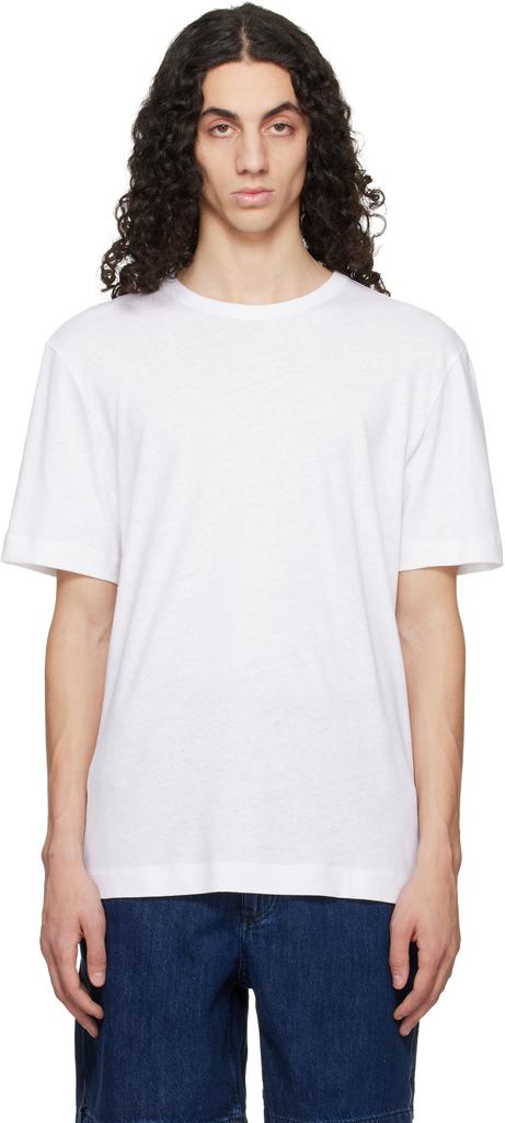 T-shirt bianca in cotone e lino, vestibilità regolare. image 2
