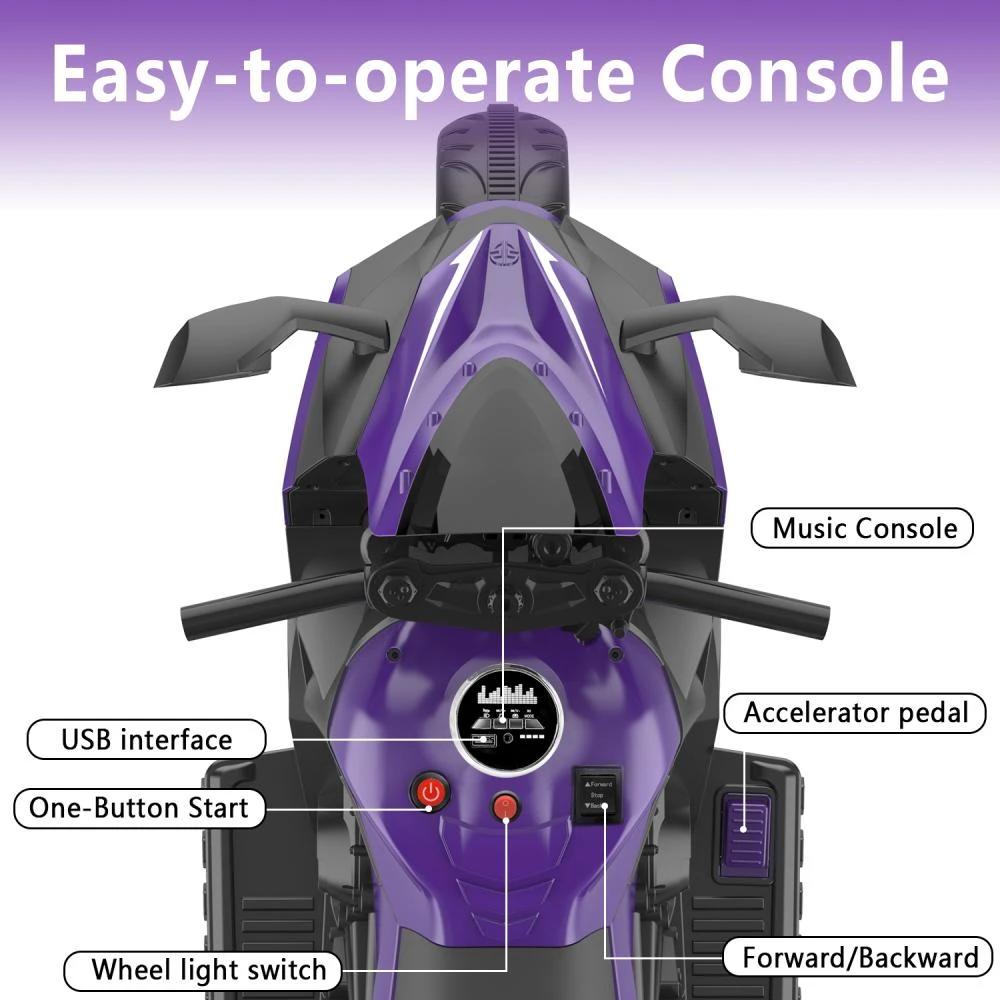 商品BreeBe|12V children's motorcycle, 3-4 years old electric motorcycle, Violet
Children's motorcycles make full use of USB and MP3 connections. The best Children's Day gift, birthday gift, Christmas gift,价格¥1945,第4张图片详细描述
