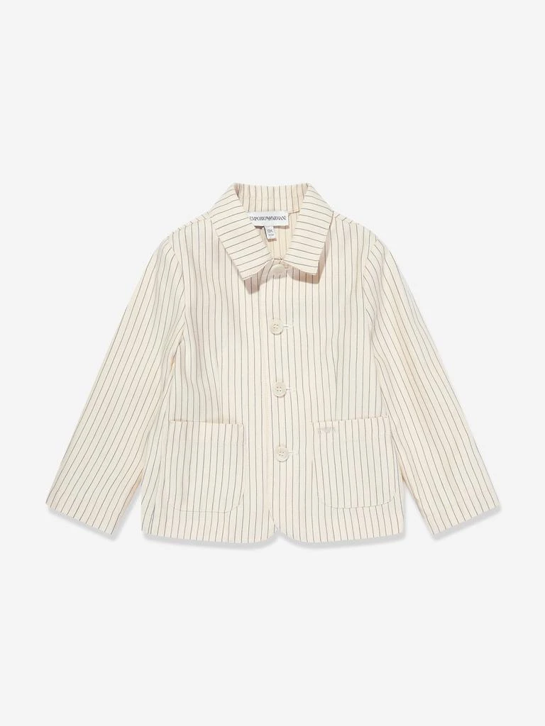 商品Emporio Armani|Emporio Armani Baby Boys Striped Linen Jacket in Ivory,价格¥1351,第1张图片