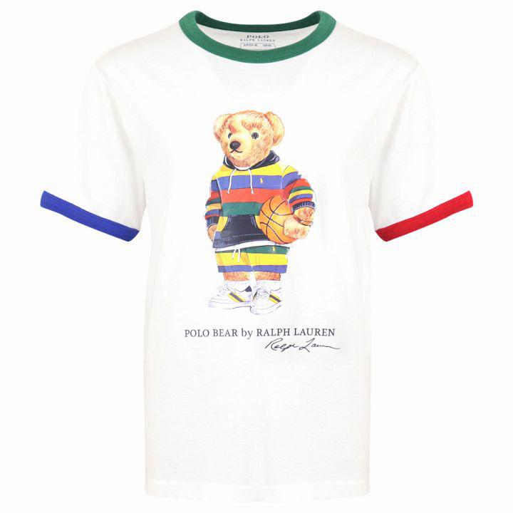 White Polo Bear Motif Short Sleeve T Shirt商品第1张图片规格展示