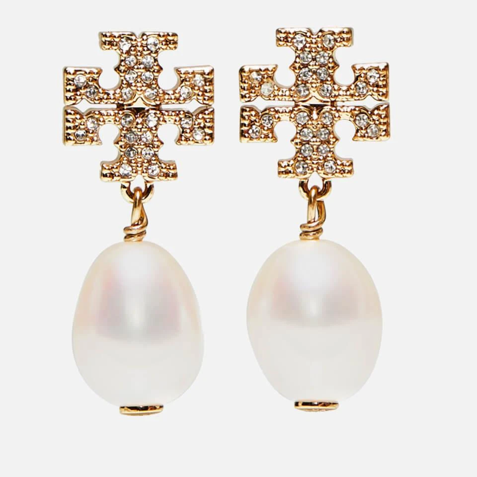 商品Tory Burch|Tory Burch Women's Kira Pave Pearl Drop Earrings - Tory Gold/Pearl,价格¥1239,第1张图片