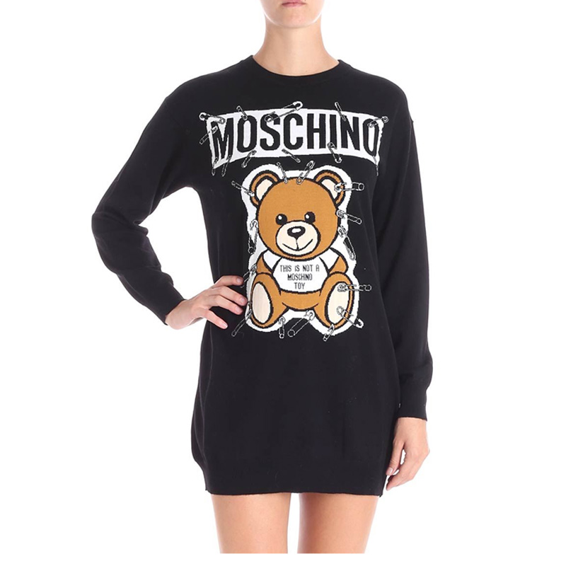 Moschino 莫斯奇诺 女士黑色羊毛运动衫连衣裙  EV0493-5501-1555商品第1张图片规格展示