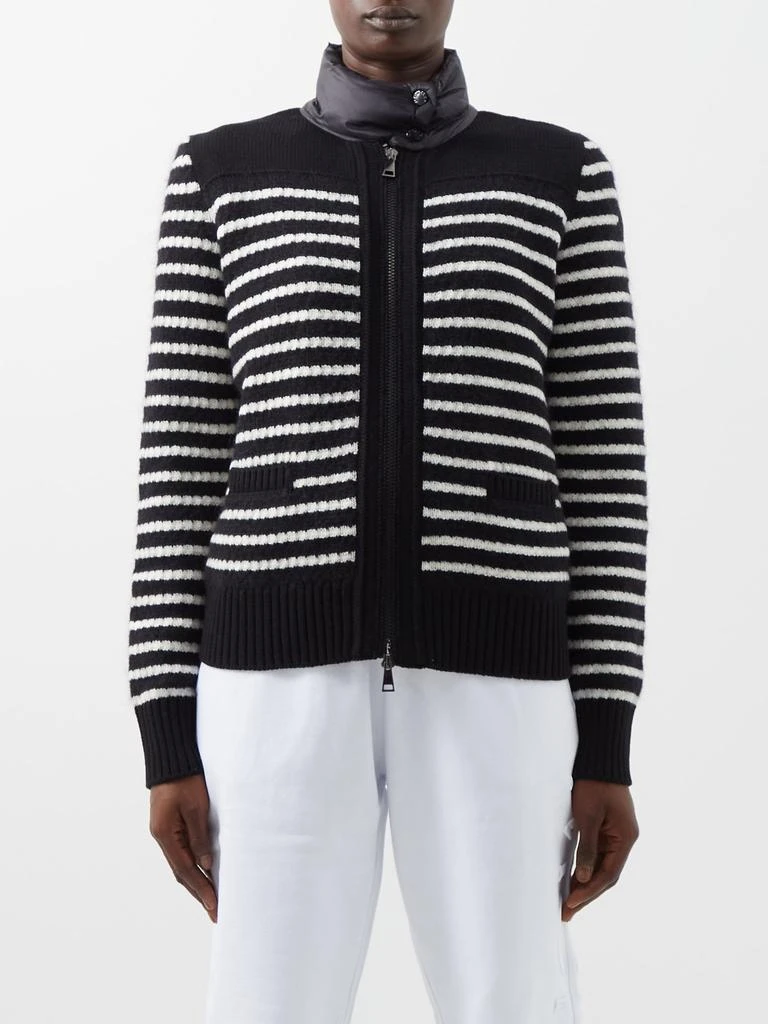 商品Moncler|High-neck striped down-back knitted cardigan,价格¥3718,第1张图片