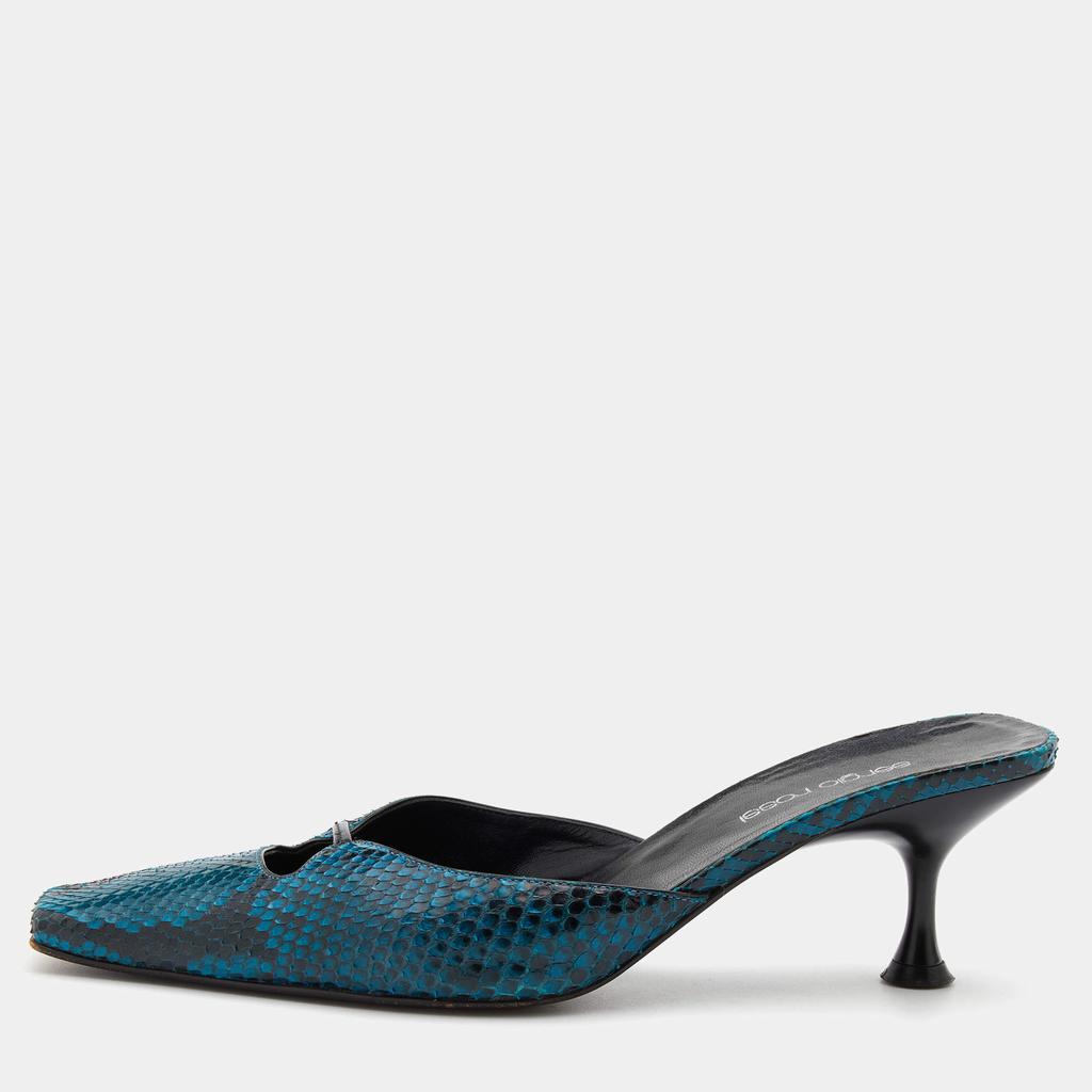 Sergio Rossi Blue/Black Python Leather Kitten Heel Mules Size 37商品第1张图片规格展示