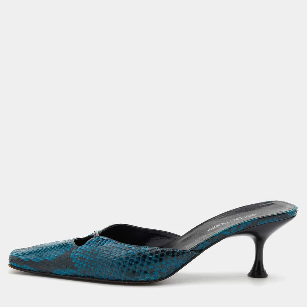 商品[二手商品] Sergio Rossi|Sergio Rossi Blue/Black Python Leather Kitten Heel Mules Size 37,价格¥1316,第1张图片