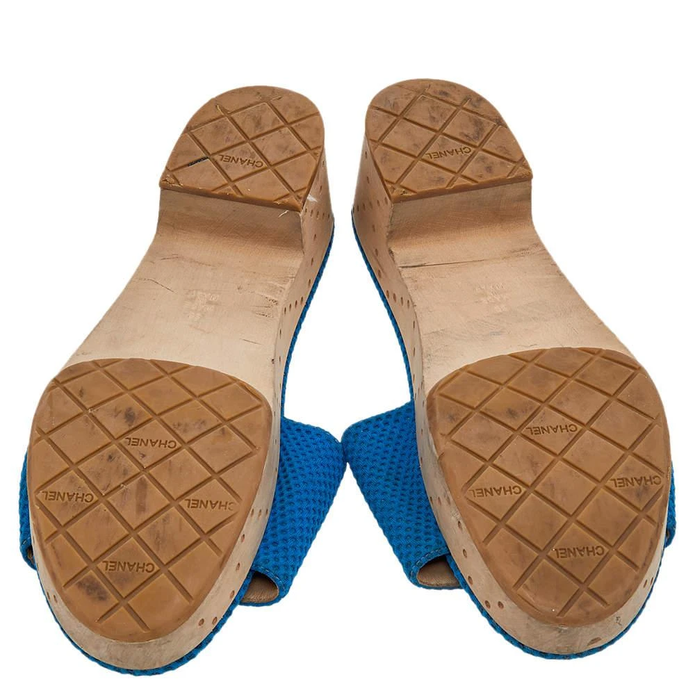 Chanel Blue/White Mesh And Leather CC Logo Platform Slide Wooden Sandals Size 39 商品
