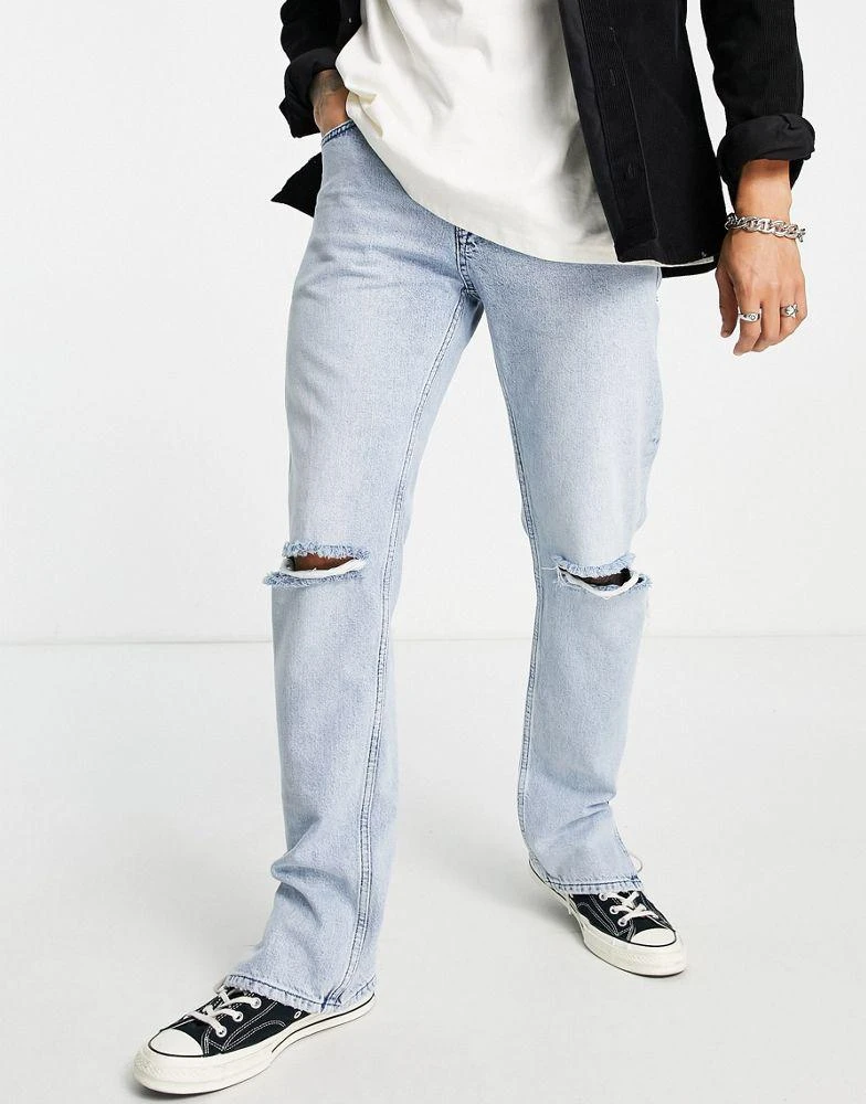 商品Topman|Topman straight split hem rip jeans in light wash blue,价格¥169,第1张图片